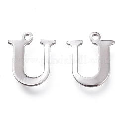 変色しにくい304ステンレススチールチャーム  レーザー切断  アルファベット  ステンレス鋼色  文字.u  12x10x0.8mm  穴：1mm&nbsp;STAS-H112-U-P