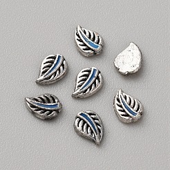 チベット風合金カボション  エナメル  ネイルアートの装飾の付属品  アンティークシルバー  葉  6x4x1mm&nbsp;MRMJ-WH0075-97C