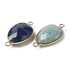 天然混合宝石ファセットコネクターチャーム  真鍮のエッグリンク  ライトゴールド  31.5x17.5x7mm  穴：2.5mm&nbsp;G-K354-02KCG