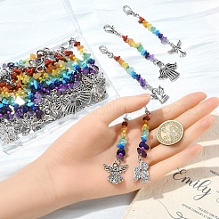 30Pcs 5 Styles Chakra Natural & Synthetic Gemstone Chips & Alloy Angel Pendant Decoration&nbsp;HJEW-YW00067
