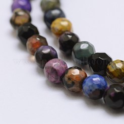 ファセット天然ファイヤーアゲートクラックルビーズ連売り  ラウンド  染め＆加熱  カラフル  4mm  穴：0.8mm  約90~92個/連  14インチ（35.6cm）&nbsp;G-F447-4mm-A07