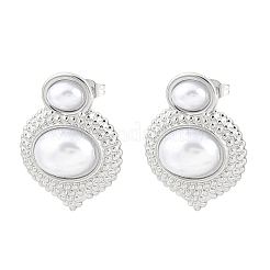 304 Stainless Steel ABS Plastic Imitation Pearl Oval Stud Earrings&nbsp;EJEW-Z141-01P