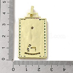 エナメルを使用した真鍮マイクロパヴェキュービックジルコニアペンダント  タロット  ショッキングピンク  39x22.5x3mm  穴：5x3mm&nbsp;KK-H458-03G-02