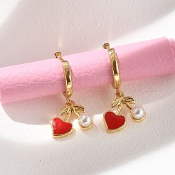 Heart Brass ABS Imitation Pearl Hoop Earrings&nbsp;EJEW-M077-18G