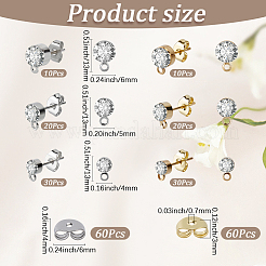 鉄製ラインストーンスタッドピアス金具  304ステンレススチール製イヤーナット付き  プラチナ·ゴールデン  13x4~6mm&nbsp;IFIN-SP0001-58