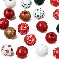 50Pcs 7 Colors Christmas Spray Painted Wood European Beads&nbsp;WOOD-FS0002-43