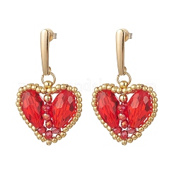 Heart Glass Dangle Stud Earrings&nbsp;EJEW-MZ00675