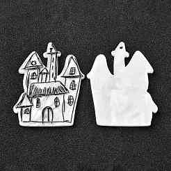 樹脂チャーム  ハロウィンモチーフ  DIYのイヤリングと頭飾り  ハウス  ブラック  40x30x2.5mm  穴：1.5mm&nbsp;RESI-A013-01