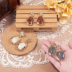 3 Piars 3 Colors Oval with Flat Round Alloy Resin Dangle Stud Earrings&nbsp;EJEW-TA0001-84