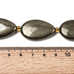 天然石パイライトビーズ連売り  シードビーズで  フラットティアドロップ  30.5x19.5x7.5mm  穴：2mm  約6個/連  8.07''（20.5センチメートル）&nbsp;G-Z131-B01-02