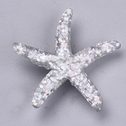 樹脂カボション  グリッターパウダー付き  ヒトデ/海星  透明  38x41x7mm&nbsp;CRES-T005-109D