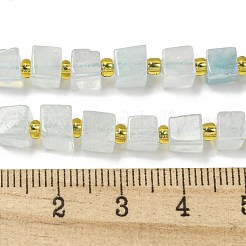 天然石アクアマリンビーズ連売り  キューブ  シードビーズで  4~5x4~5x4~5mm  穴：0.9mm  約56個/連  15.35''（39センチメートル）&nbsp;G-G053-B10-01D