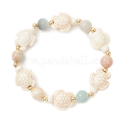 Dyed Synthetic Turquoise & Natural Flower Amazonite Beads Stretch Bracelets for Women Men&nbsp;BJEW-JB13459