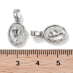 Brass Pave Natural Shell Oval with Rose Charms&nbsp;KK-C051-20P