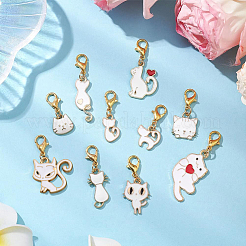 4セット2スタイルの猫合金エナメルペンダント装飾  バッグの飾り用のロブスター クロー クラスプ チャーム  真鍮ワイングラスチャームリング1個付き  ミックスカラー  26~43mm&nbsp;HJEW-SC0002-15