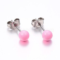 304ステンレススチールスプレー塗装スタッドピアス  ラウンド  ピンク  17x6mm  ピン：0.8mm  12のペア/カード&nbsp;LS-EJEW-H353-07-F
