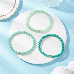 3Pcs Faceted Imitation Jade & Opaque Glass Rondelle Beaded Stretch Bracelets for Women&nbsp;BJEW-JB12563-03