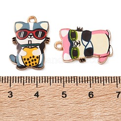 印刷された合金エナメルペンダント  猫の形のチャーム  ゴールドカラー  ミックスカラー  22x16x2mm  穴：1.6mm&nbsp;FIND-G118-01G