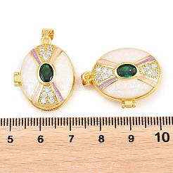 真鍮製ロケットペンダント  エナメル、ガラス、キュービックジルコニア付き  カドミウムフリー＆鉛フリー  18KGP本金メッキ  ラックめっき  長持ちメッキ  楕円形のチャーム  ミックスカラー  26.5x21x9mm  穴：3x5mm&nbsp;KK-D232-12G-01