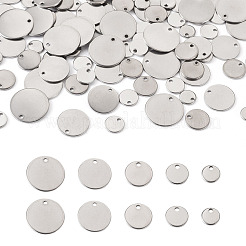100個5スタイル304ステンレススチールチャーム  空白タグのスタンプ  フラットラウンド  ステンレス鋼色  7~16x0.8~1mm  穴：1.4mm  20個/スタイル&nbsp;STAS-KS0004-04
