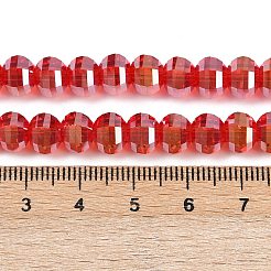 電気メッキ透明ガラスビーズ連売り  カボチャ  ファセットそろばんビーズ  ABカラーメッキ  レッド  8x6mm  穴：1.2mm  約78~81個/連  18.50''（47センチメートル）&nbsp;EGLA-B011-08A-AB01