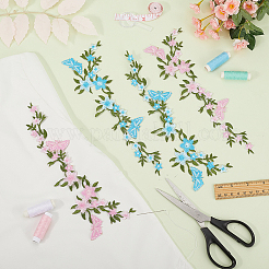 2組 2色の花柄ポリエステル刺繍布 縫い付けアップリケ  ミシンクラフト装飾  ミックスカラー  255x98x1mm  1ペア/カラー&nbsp;PATC-GF0001-59B