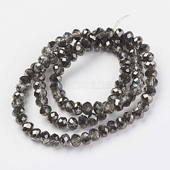 電気メッキ透明ガラスビーズ連売り  半黒メッキ  多面カット  ロンデル  ブラック  3.5x3mm  穴：0.4mm  約123~127個/連  13.7~14.1インチ（35~36cm）&nbsp;EGLA-A034-T3mm-P17