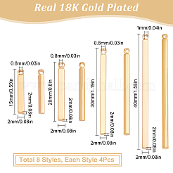 32個8スタイル真鍮ペンダント  バー  18KGP本金メッキ  15~40x2x2mm  穴：0.8~1mm  4個/スタイル&nbsp;KK-SC0003-03