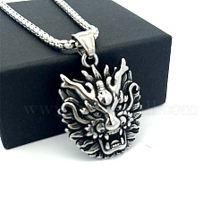 Vintage Punk 304 Stainless Steel Dragon Head Pendant Necklaces for Men&nbsp;WI9275