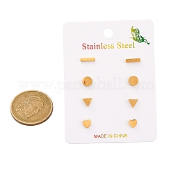 304ステンレススチールスタッドピアスキット  三角形、長方形、フラットラウンド、ハート  ゴールドカラー  5~9x2~6mm  4ペア/セット&nbsp;EJEW-H142-01G