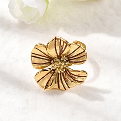 304ステンレススチールオープンカフリング  花  イオンプレーティング（ip）  18KGP本金メッキ  25x24mm  内径: 調節可能&nbsp;RJEW-K248-20G
