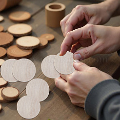 未完成の木製のフラットラウンドい切り抜き  ウッドクラフト用品  アンティークホワイト  39~40x8mm&nbsp;WOOD-WH0050-042B
