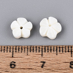 天然淡水貝の彫刻ビーズ  花  乳白色  7~8x2.5~3mm  穴：0.9~1mm&nbsp;SHEL-N038-36