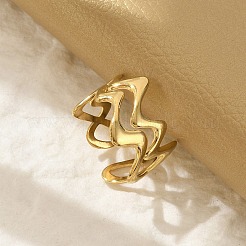 Wave 304 Stainless Steel Open Cuff Rings for Women&nbsp;RJEW-G338-18G