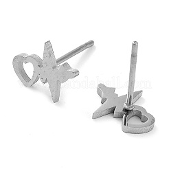 変色しない304ステンレススチールスタッドピアス  ハート  ステンレス鋼色  8x10mm&nbsp;EJEW-M242-02L-P