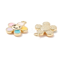 ラックメッキ真鍮エナメルチャーム  カドミウムフリー＆鉛フリー  笑顔の花  18KGP本金メッキ  12x10x2mm  穴：1mm&nbsp;KK-C243-01G