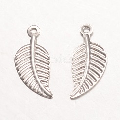 変色しにくい316サージカルステンレスペンダント  葉  ステンレス鋼色  14x6x0.5mm  穴：1mm&nbsp;X-STAS-K096-22P