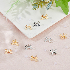 20個 2色真鍮スタッドピアス金具  蝶結び  水平ループとプラスチック製イヤーナット40個付き。  プラチナ·ゴールデン  11x16mm  穴：1.2mm  ピン：0.6mm  10個/カラー&nbsp;KK-FH0007-15