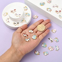 40本10スタイルアロイエナメルペンダント  ユニコーン  ライトゴールド  カラフル  4個/スタイル&nbsp;ENAM-SZ0002-55