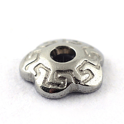 変色しにくい304ステンレススチールビーズキャップ  花  5花びら  ステンレス鋼色  4x1.5mm  穴：1mm&nbsp;X-STAS-Q194-24