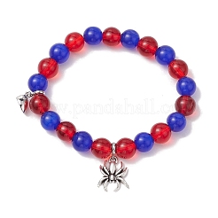 2Pcs 10mm Round Natural White Jade & Red Glass & Blue Cat Eye Beaded Stretch Bracelet Sets for Lover&nbsp;BJEW-JB10325-05