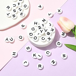 シリコンビーズ  レターズ  焦点ビーズ  ホワイト  15x5mm  穴：2mm  26個/セット&nbsp;SIL-CJC0031-002