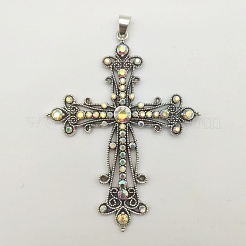 Vintage Baroque Style Alloy Crystal AB Rhinestone Cross Pendant Necklaces&nbsp;NR4788