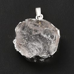 天然石クオーツクリスタルペンダント  ロッククリスタルペンダント  花のチャーム  ラックメッキ真鍮のパーツ  プラチナ  24.5~30x20.5~26.5x8.5~11mm  穴：7x4.5mm&nbsp;G-P487-03P