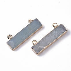 天然フラワーアマゾナイトチャーム  エッジに金メッキの鉄ループ  長方形  11x30.5x5mm  穴：1.8mm&nbsp;G-S359-012C