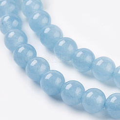 天然石ホワイトジェイドビーズ連売り  模造アクアマリンカラー  染め  ラウンド  ダークシアン  4mm  穴：1mm  約87~95個/連  15インチ&nbsp;X-G-G051-R1-4mm