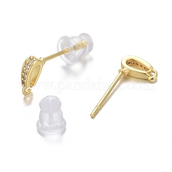 Brass Micro Pave Clear Cubic Zirconia Stud Earring Findings&nbsp;ZIRC-L098-039G