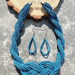 Bohemian Style Glass Seed Beaded Multilayer Necklaces & Teardrop Dangle Earrings Sets&nbsp;WGC6644-02