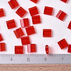 MIYUKIティラビーズ  日本製シードビーズ  2穴  （tl140)透明赤オレンジ  5x5x1.9mm  穴：0.8mm  約118PCS /ボトル  10 G /ボトル&nbsp;SEED-JP0008-TL140