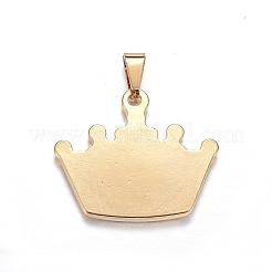 304ステンレスペンダント  クラウン  ゴールドカラー  30x36x4mm  穴：5x10mm&nbsp;STAS-G084-09G